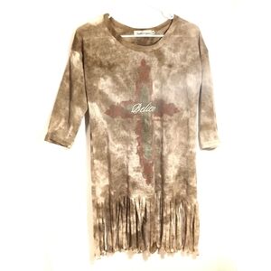 WESTERN COWGIRL Fringe Tie Dye Believe Cross Sweater M